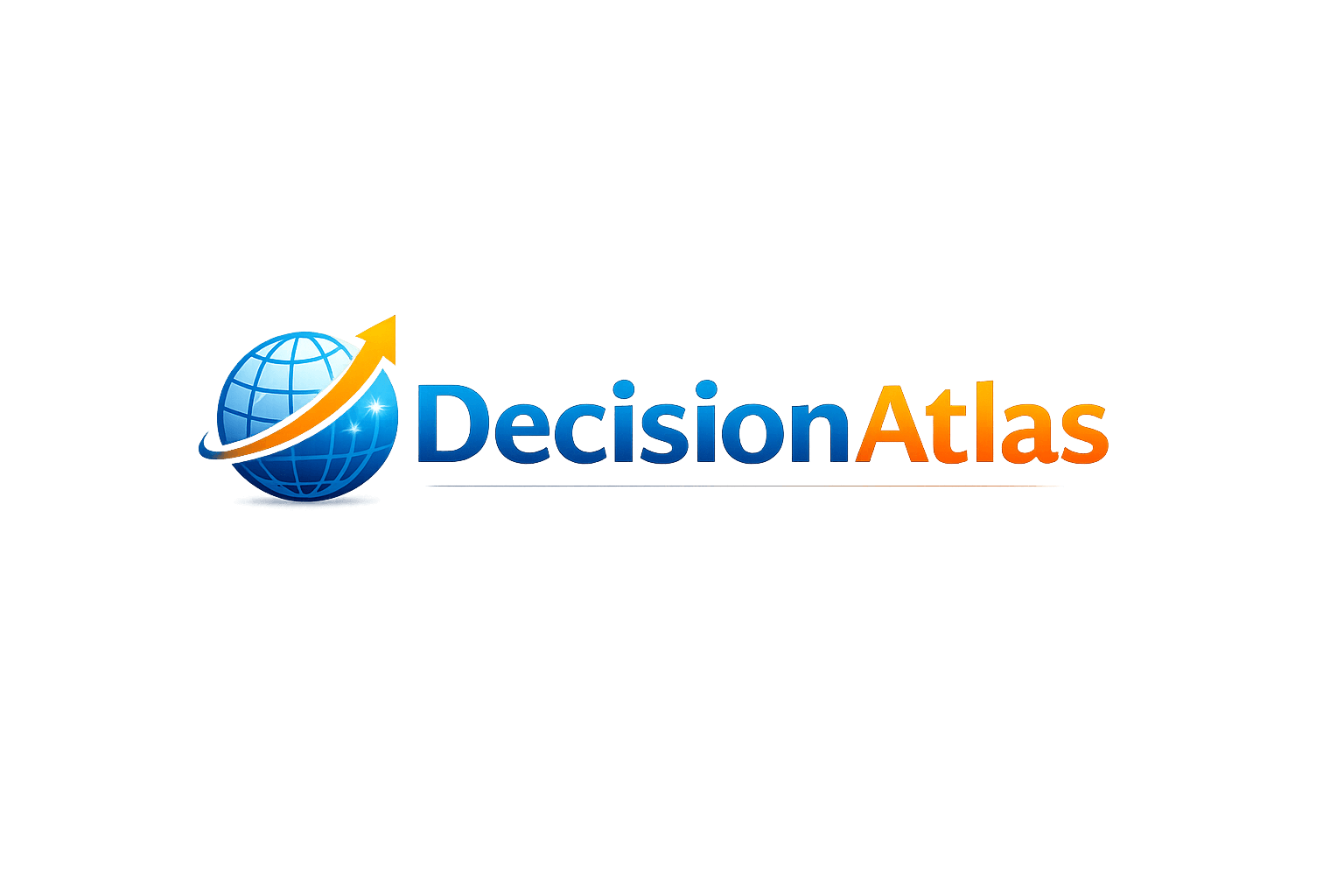 DecisionAtlas logo with Decision in blue and Atlas in orange representing global decision support